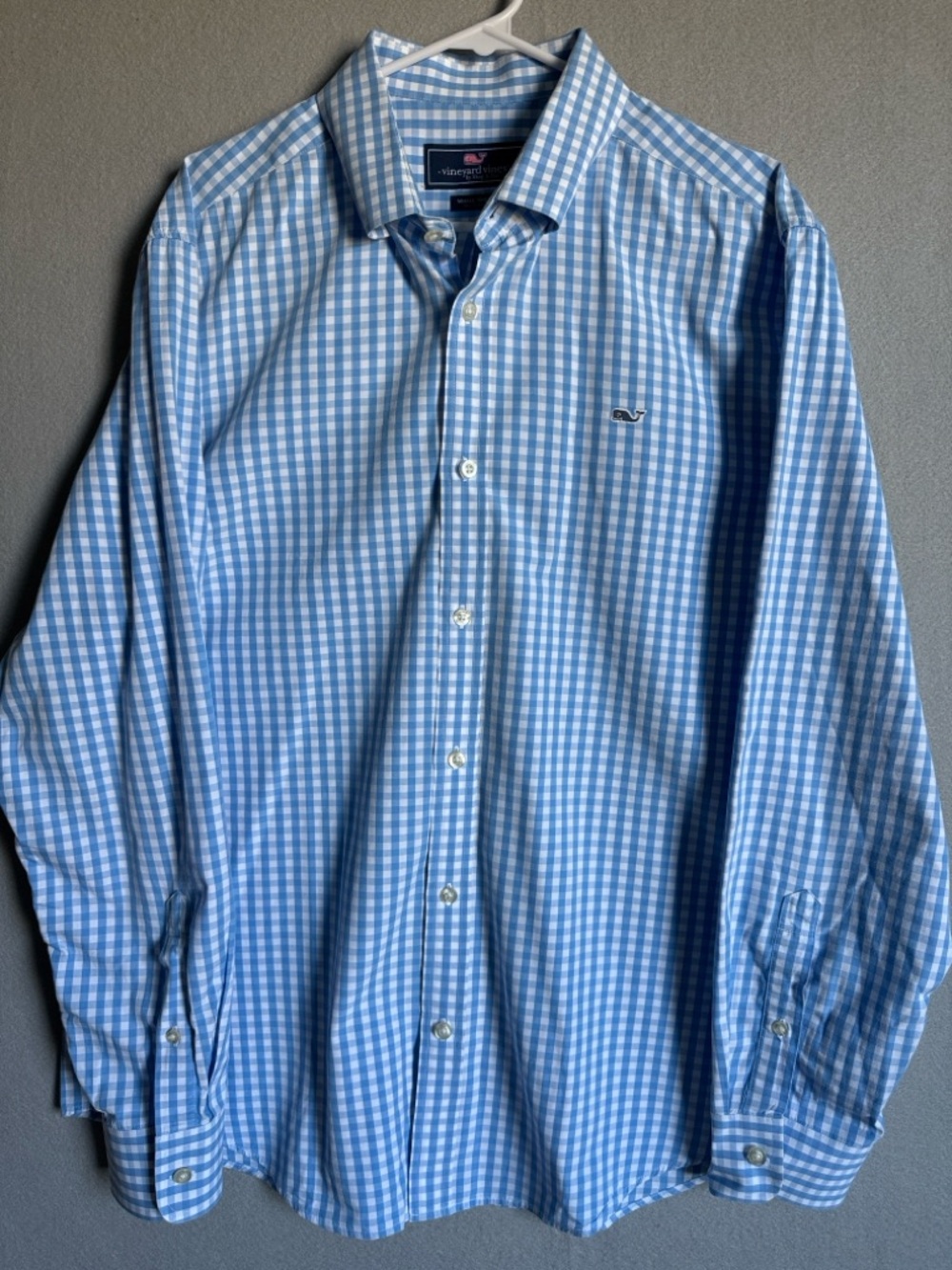Vineyard Vines‎ Men’s Blue White Gingham Button-Down Whale Shirt Sz Large Cotton